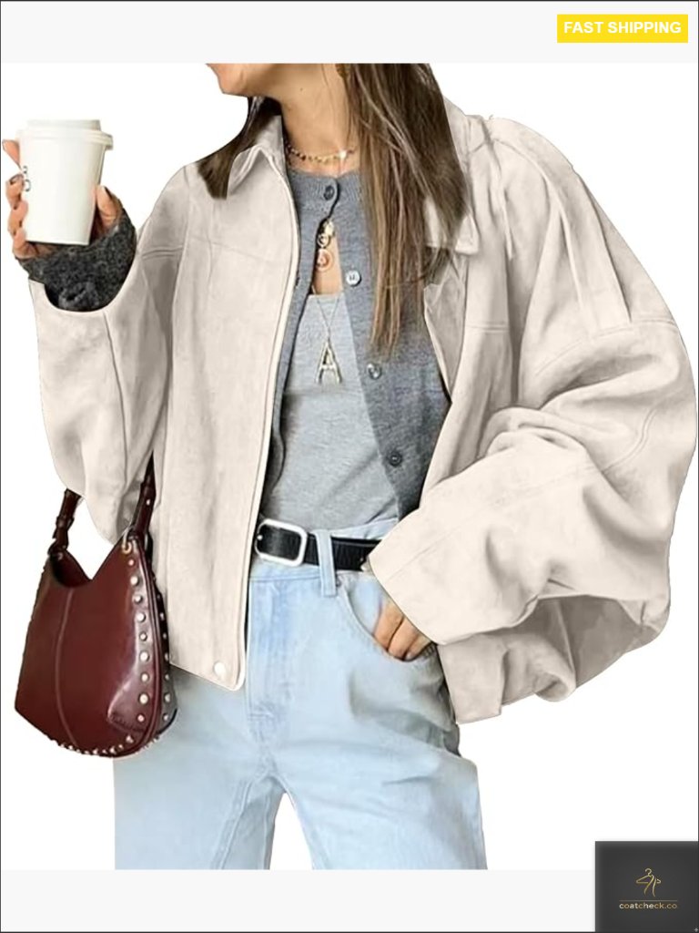 Faux Suede Bomber Jacket Oversized Y2k Streetwear Zipper Pilot Coat Long Sleeve